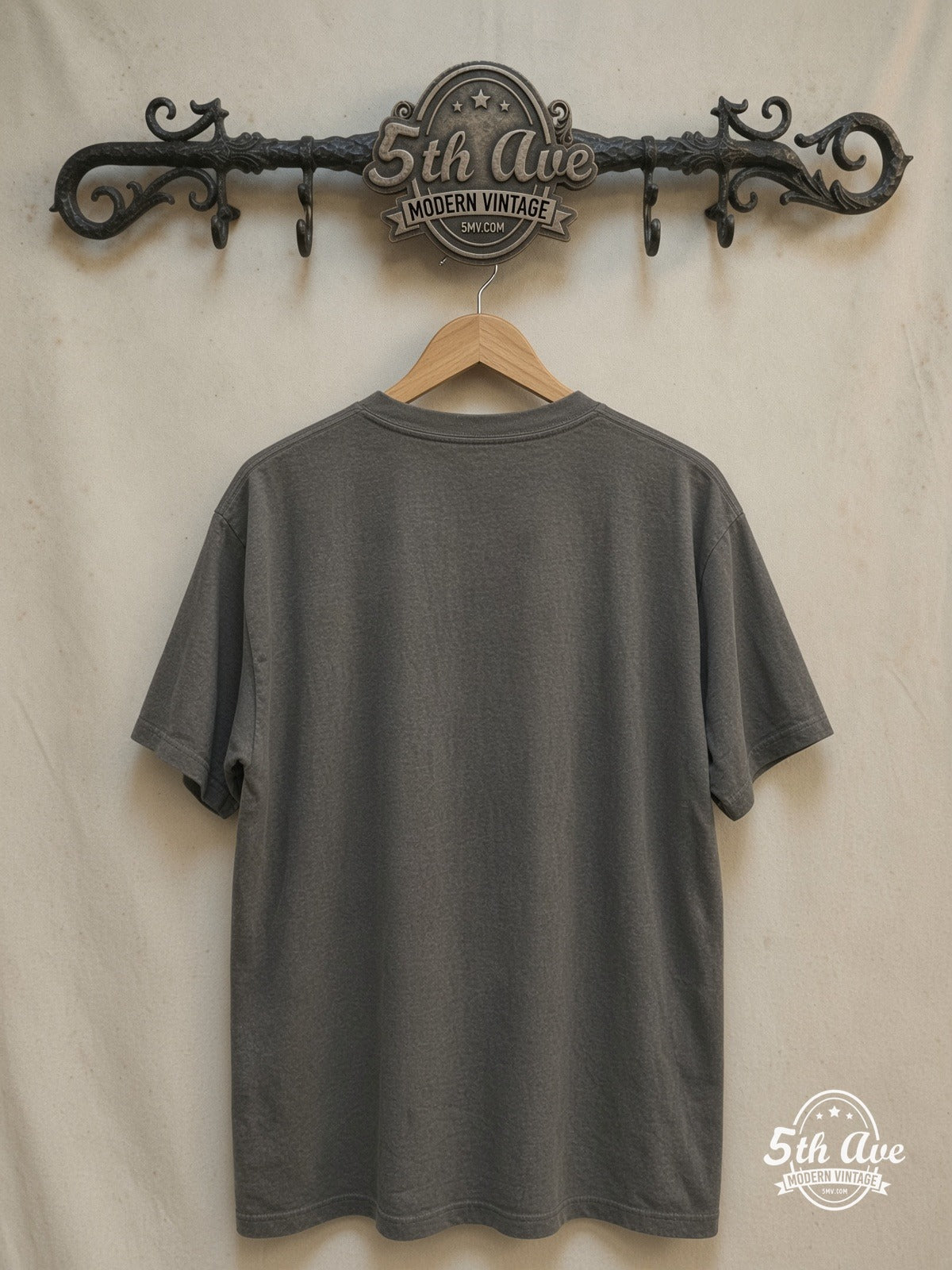 Queen – Union Jack Band Portraits – Vintage Band T-Shirt — back on locked cream ornate 5th Ave rack