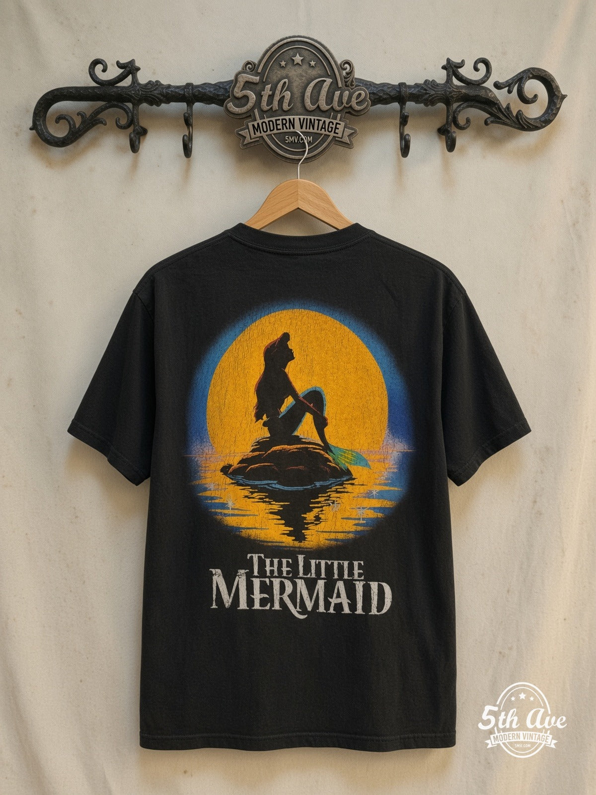 Disney The Little Mermaid – Ariel and Flounder – New Vintage Graphic Tee — back on locked cream ornate 5th Ave rack