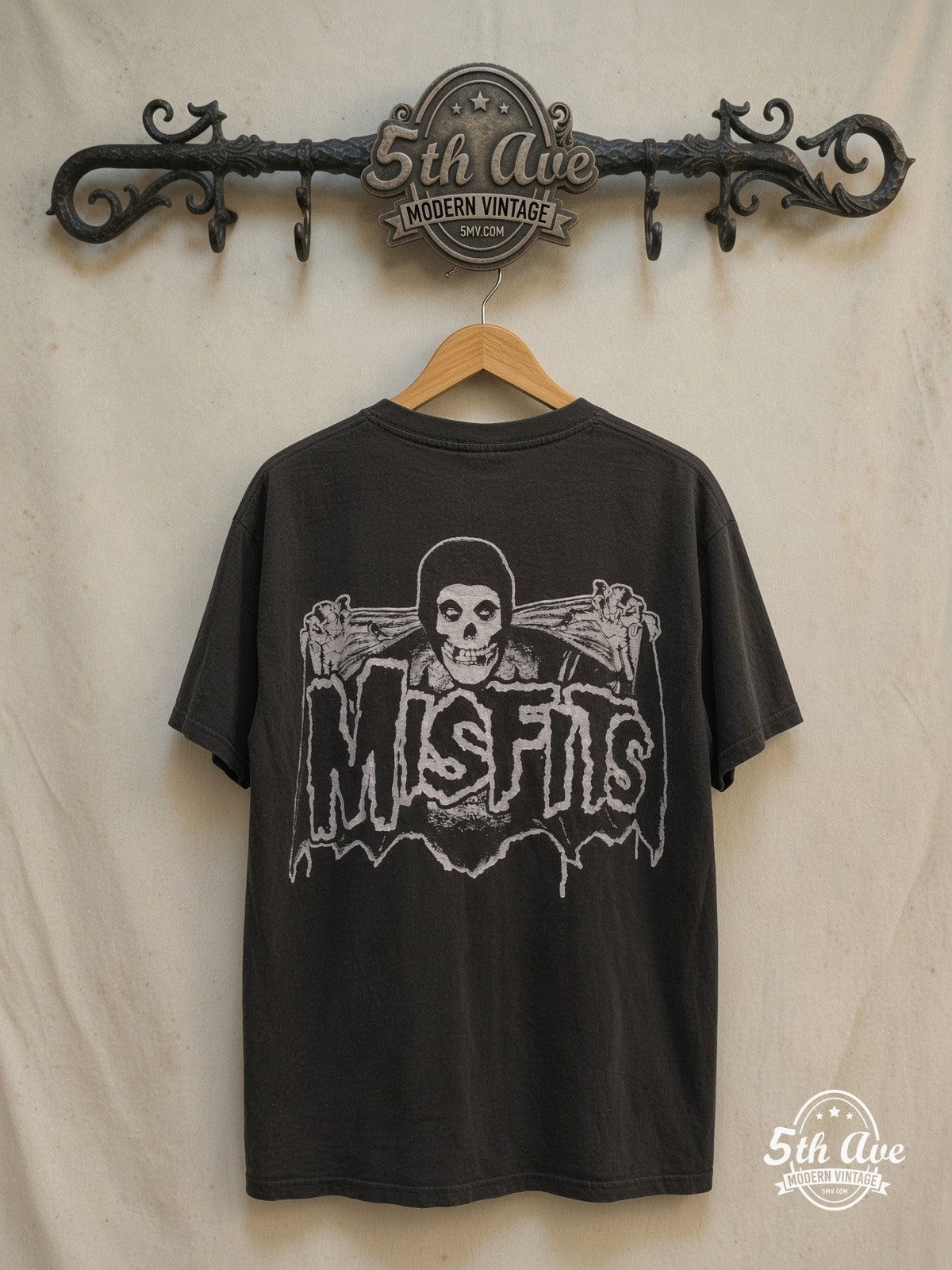 Misfits single stitched t shirt — back on locked cream ornate 5th Ave rack