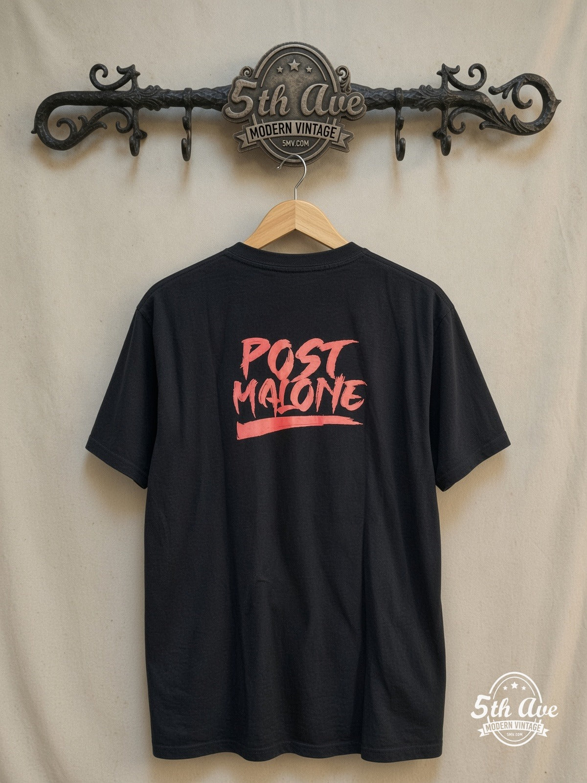 Post Malone – Vintage Graphic Tee — back on locked cream ornate 5th Ave rack