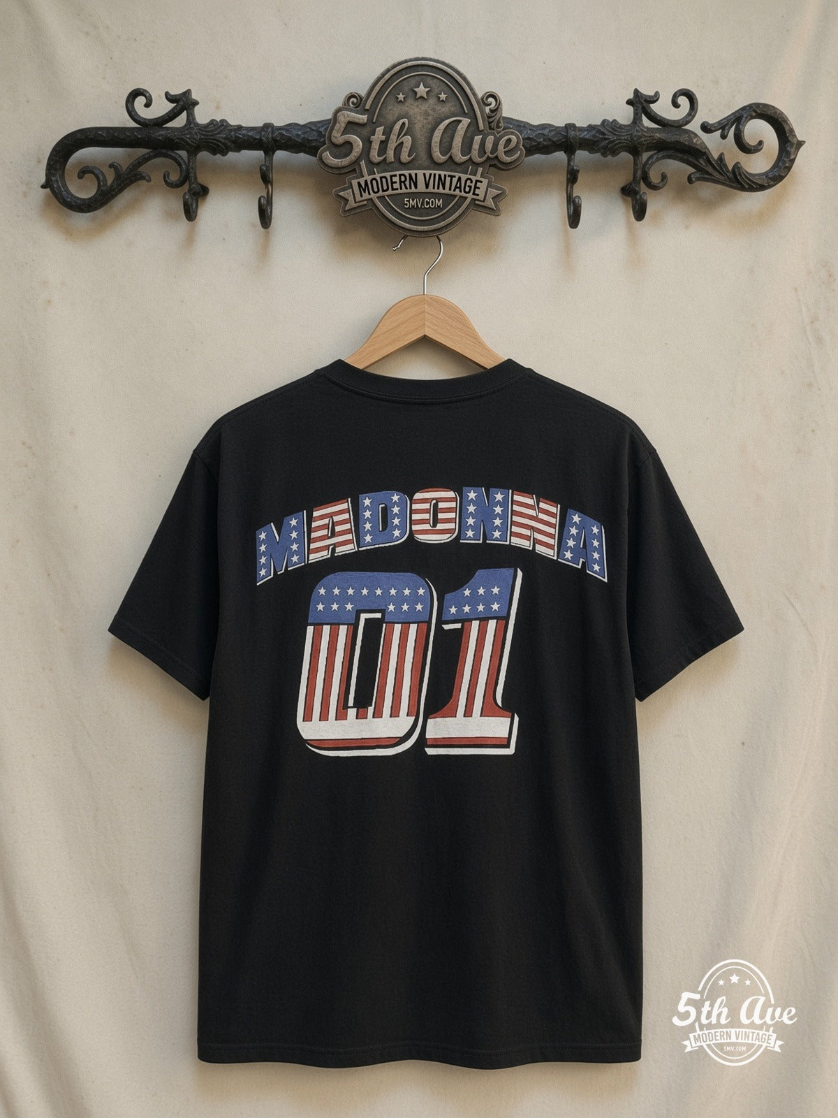 Madonna – Music Album Cowboy Era – Vintage Band T-Shirt — back on locked cream ornate 5th Ave rack