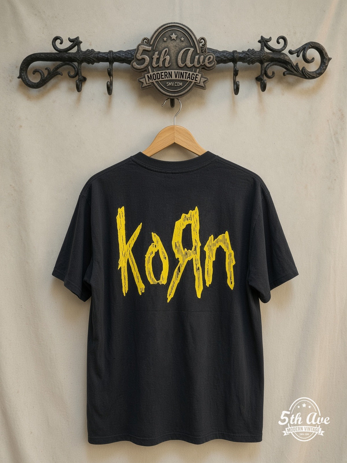 Korn – Red Bear Zombie – Vintage Band T-Shirt — back on locked cream ornate 5th Ave rack