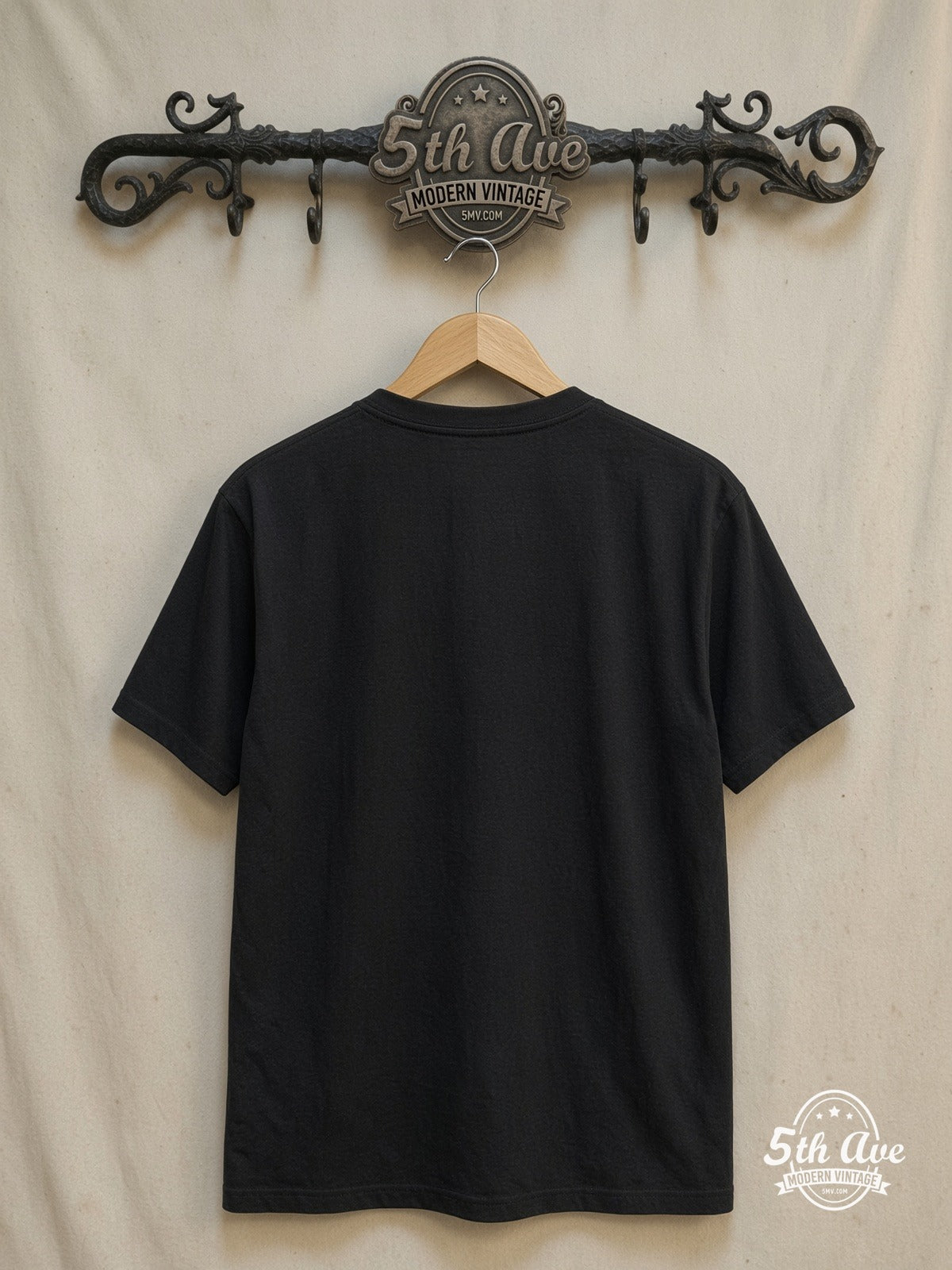 Dr. Dre – Comic-Style Portrait – Vintage Band T-Shirt — back on locked cream ornate 5th Ave rack