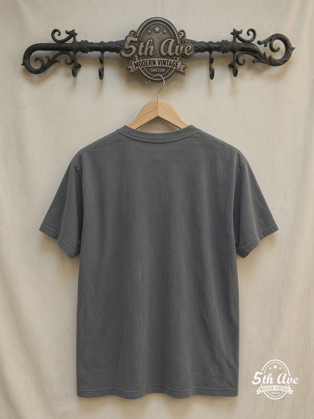 Guns N Roses 100% Cotton Vintage Inspired T-Shirt – Vintage Band T-Shirt — back on locked cream ornate 5th Ave rack