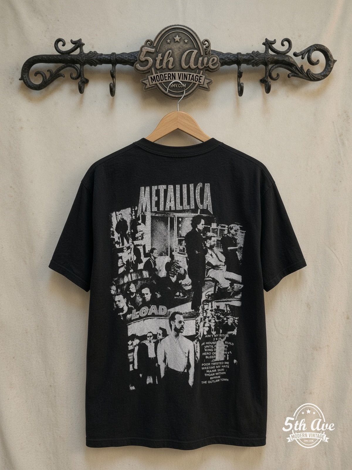 Metallica Load T-Shirt — back on locked cream ornate 5th Ave rack