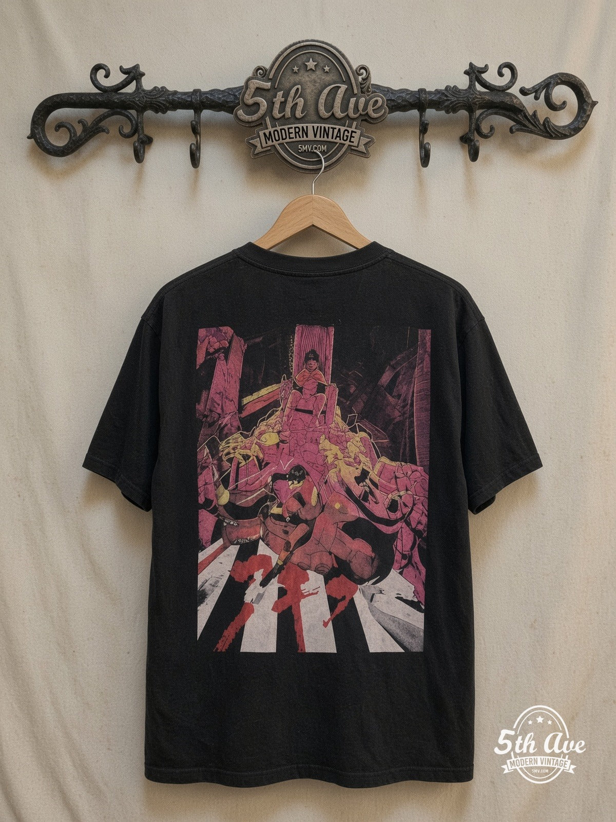 Akira All Over Print T-Shirt — back on locked cream ornate 5th Ave rack