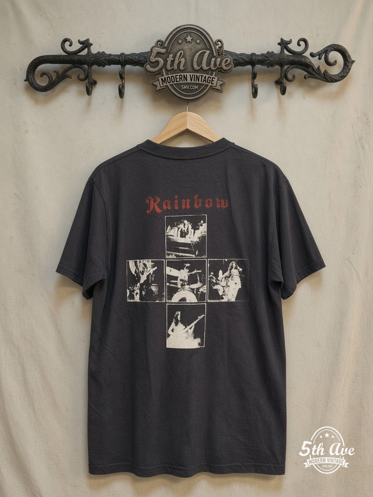 Rainbow Rising vintage band t-shirt back on rack