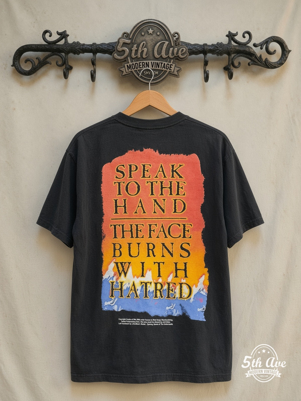 Cradle of Filth – Speak To The Hand – Vintage Band T-Shirt — back on locked cream ornate 5th Ave rack