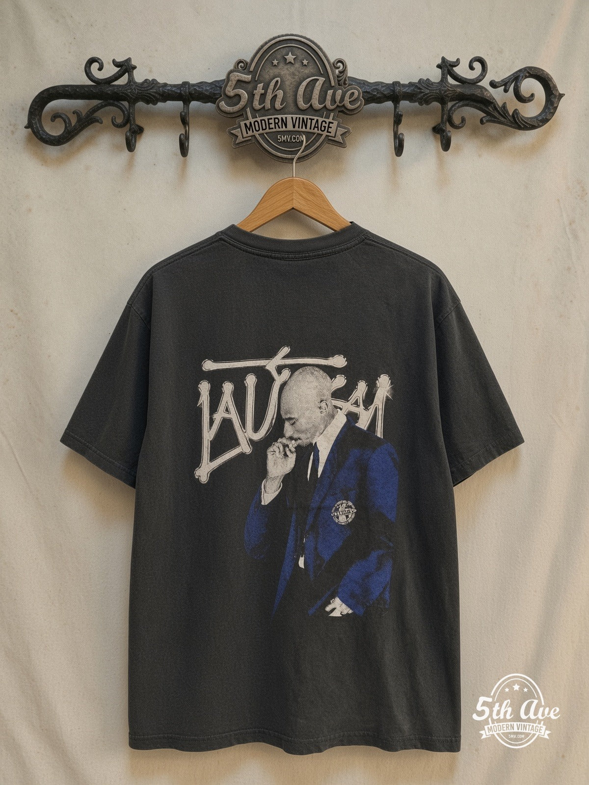 Tupac × Stüssy – Only God Can Judge Me – Vintage Band T-Shirt — back on locked cream ornate 5th Ave rack