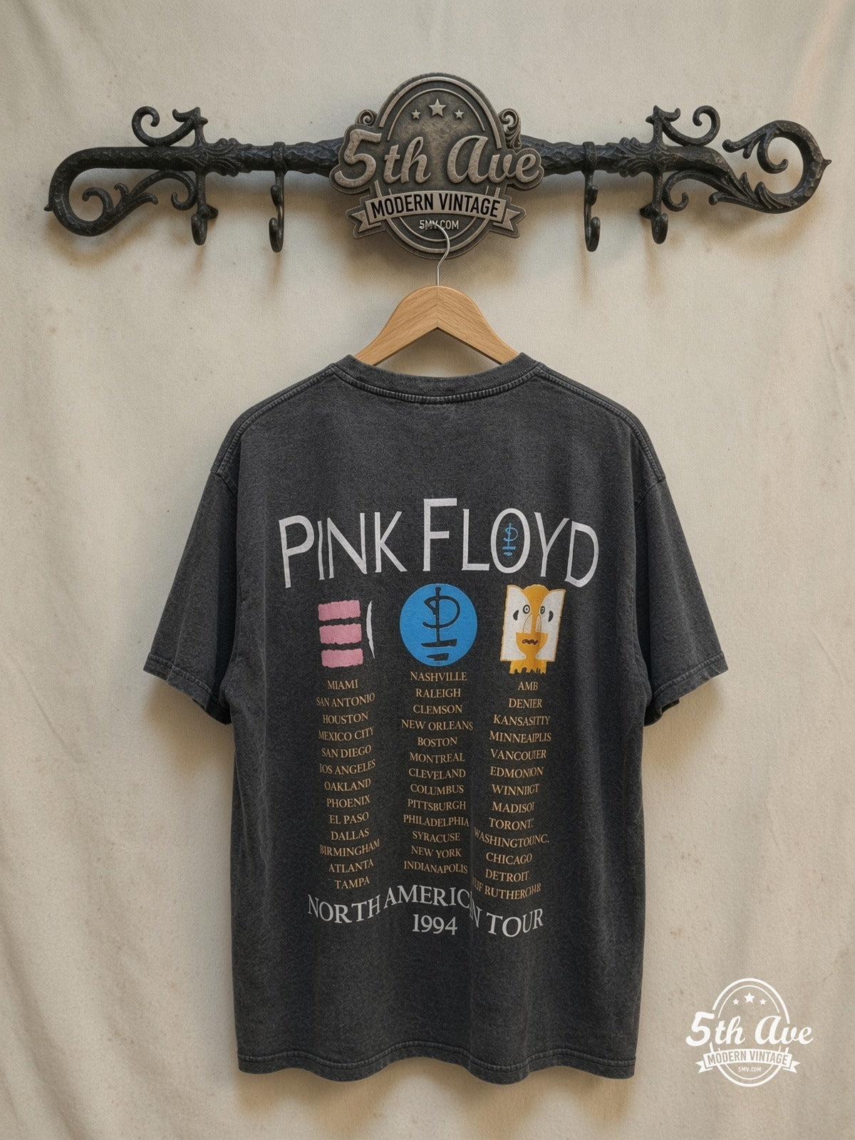 Pink Floyd – 1994 American Tour – Vintage Band T-Shirt — back on locked cream ornate 5th Ave rack