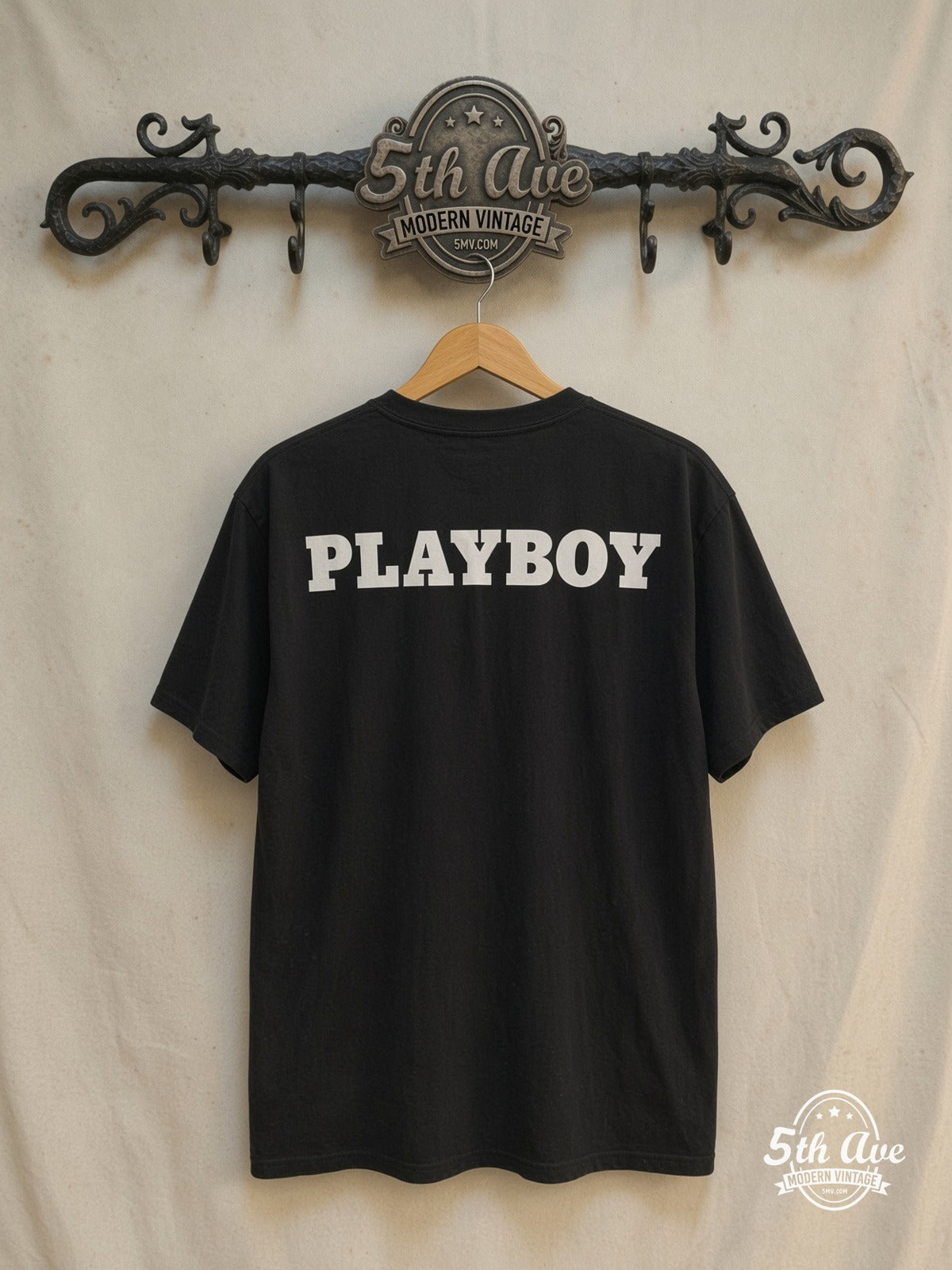 Playboy – September – Vintage Graphic Tee — back on locked cream ornate 5th Ave rack