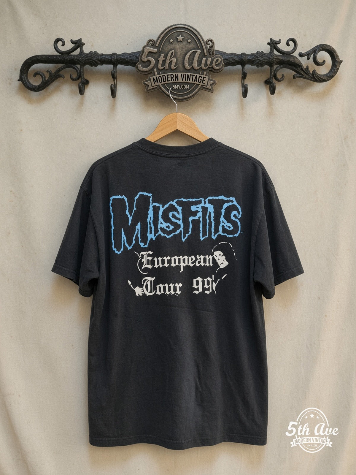 Misfits – European Tour 1999 – Vintage Band T-Shirt — back on locked cream ornate 5th Ave rack