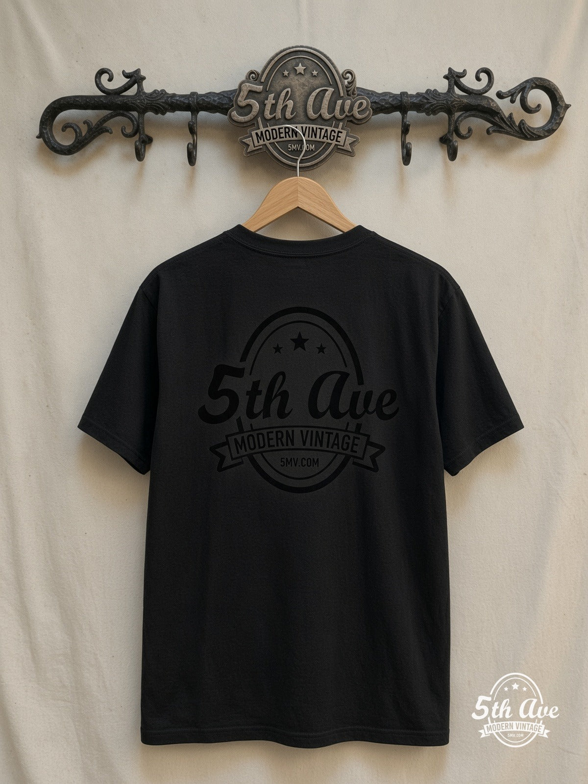 Reservoir Dogs – Men in Suits Red Splatter Grey Tee – Vintage Movie Tee — back on locked cream ornate 5th Ave rack