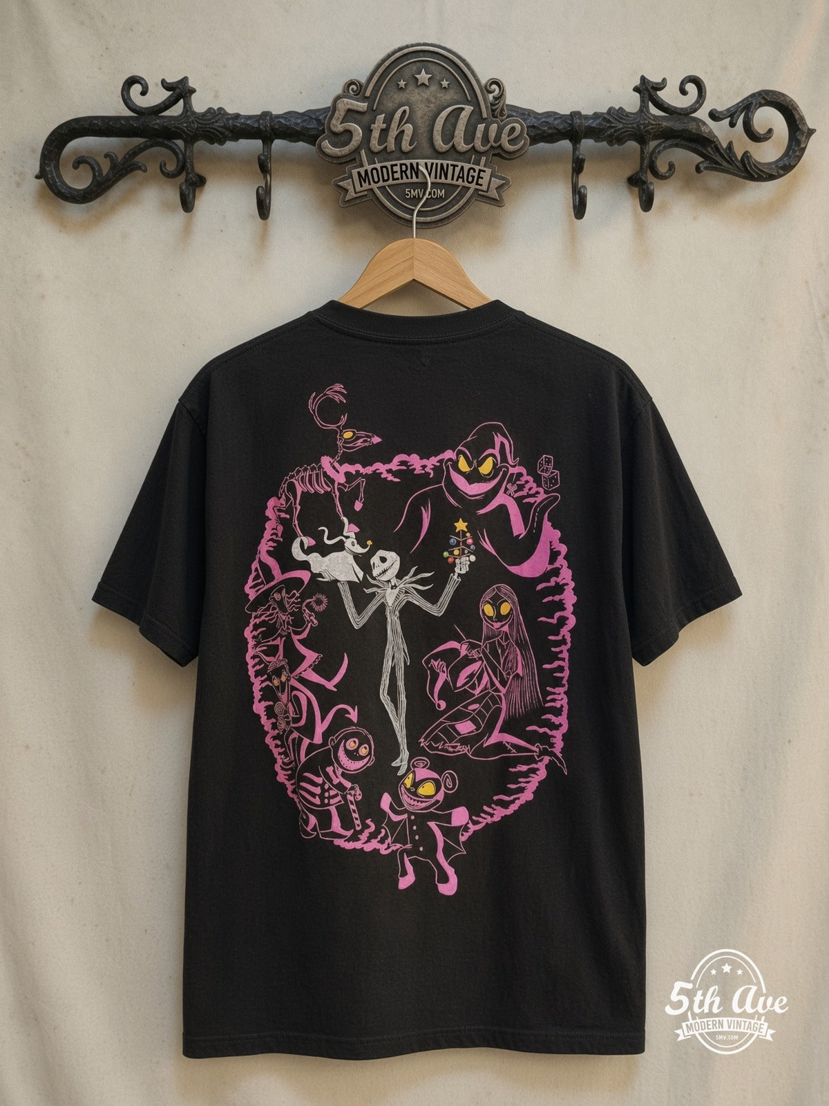 The Nightmare Before Christmas – Jack All-Over Print – Vintage Movie Tee — back on locked cream ornate 5th Ave rack
