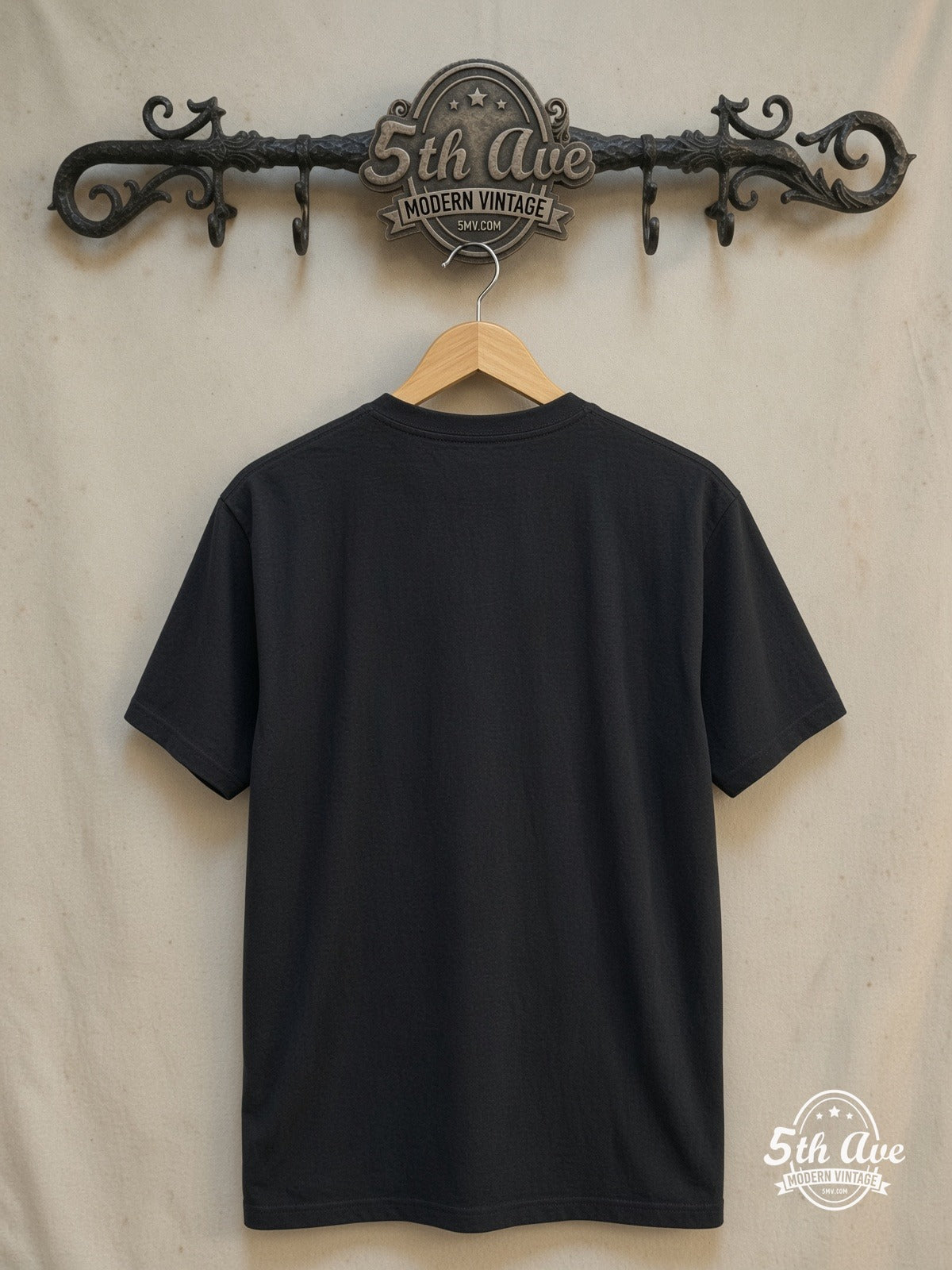 Black Sabbath – Heaven and Hell – Vintage Band T-Shirt — back on locked cream ornate 5th Ave rack