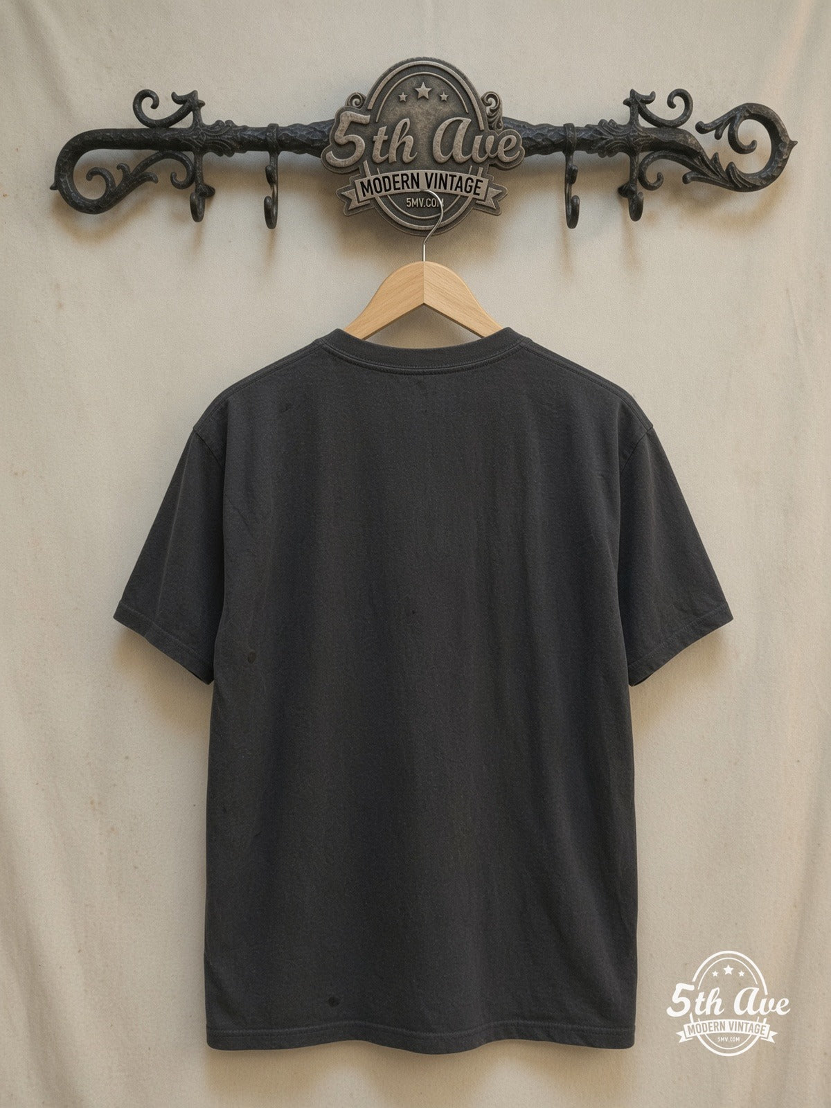 AC/DC – Highway to Hell 1979 World Tour Oval – Vintage Band T-Shirt — back on locked cream ornate 5th Ave rack