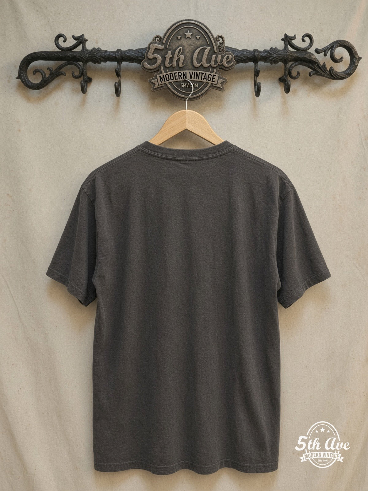The Smiths – Alleyway Band Photo Red Logo – Vintage Band T-Shirt — back on locked cream ornate 5th Ave rack