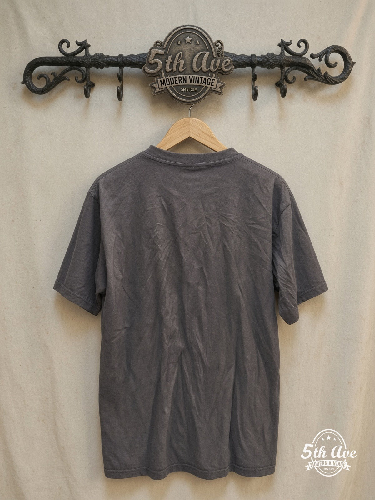 Mötley Crüe – Bad Boys Girls Girls Girls Winged Shield – Vintage Band T-Shirt — back on locked cream ornate 5th Ave rack