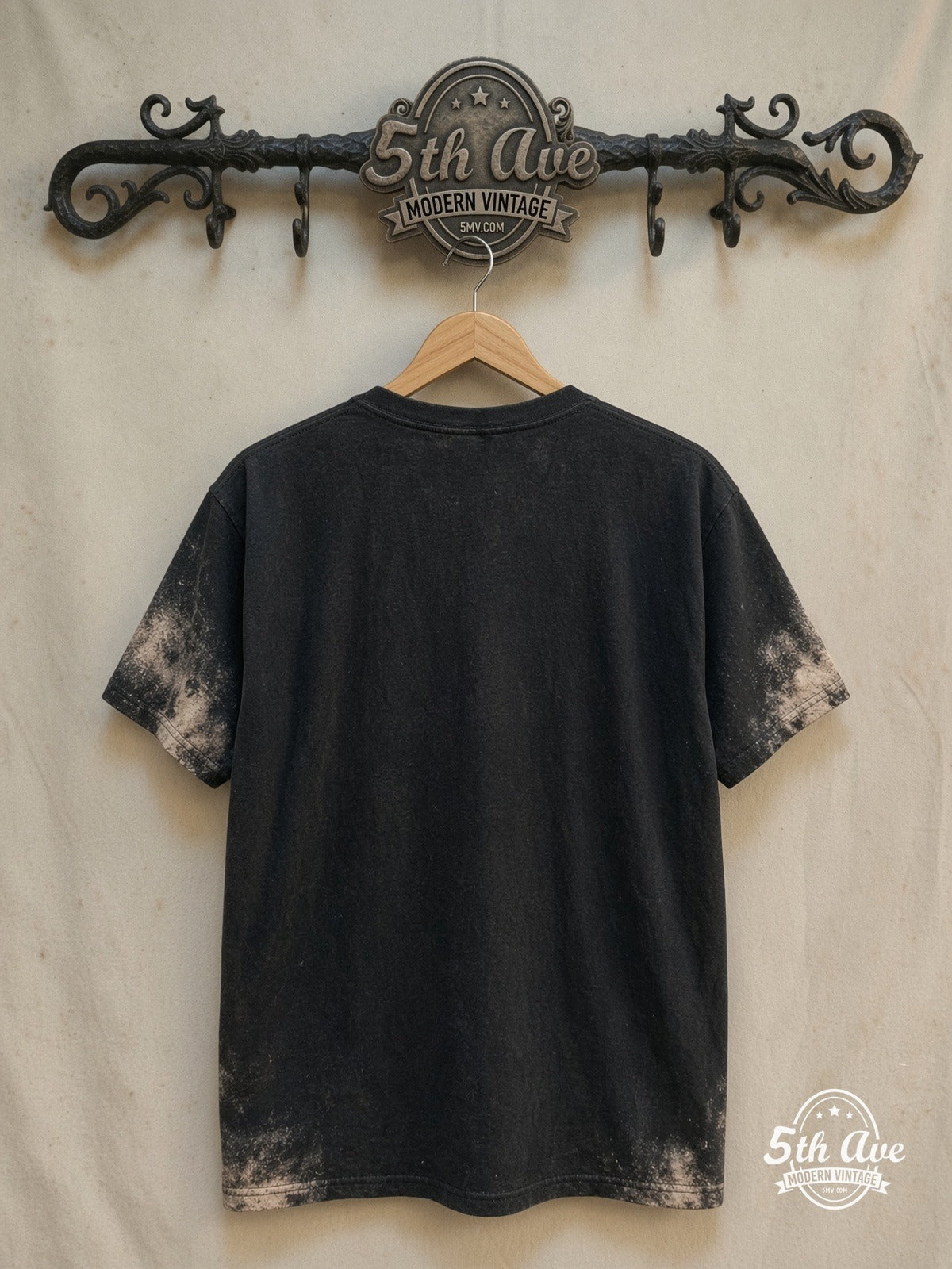 The Beatles – Live Stage Ludwig Drum Black All Over Print – Vintage Band T-Shirt — back on locked cream ornate 5th Ave rack