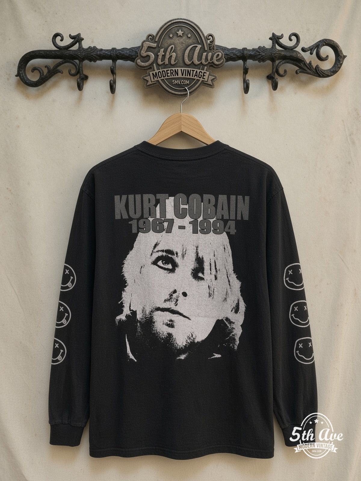 Nirvana – Album Collage – Vintage Band T-Shirt — back on locked cream ornate 5th Ave rack