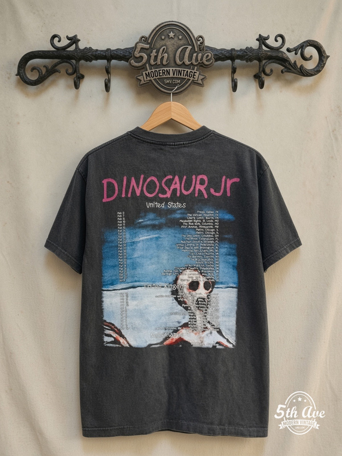 Dinosaur Jr. – Where You Been' US UK Netherlands tour 1993 – Vintage Band T-Shirt — back on locked cream ornate 5th Ave rack