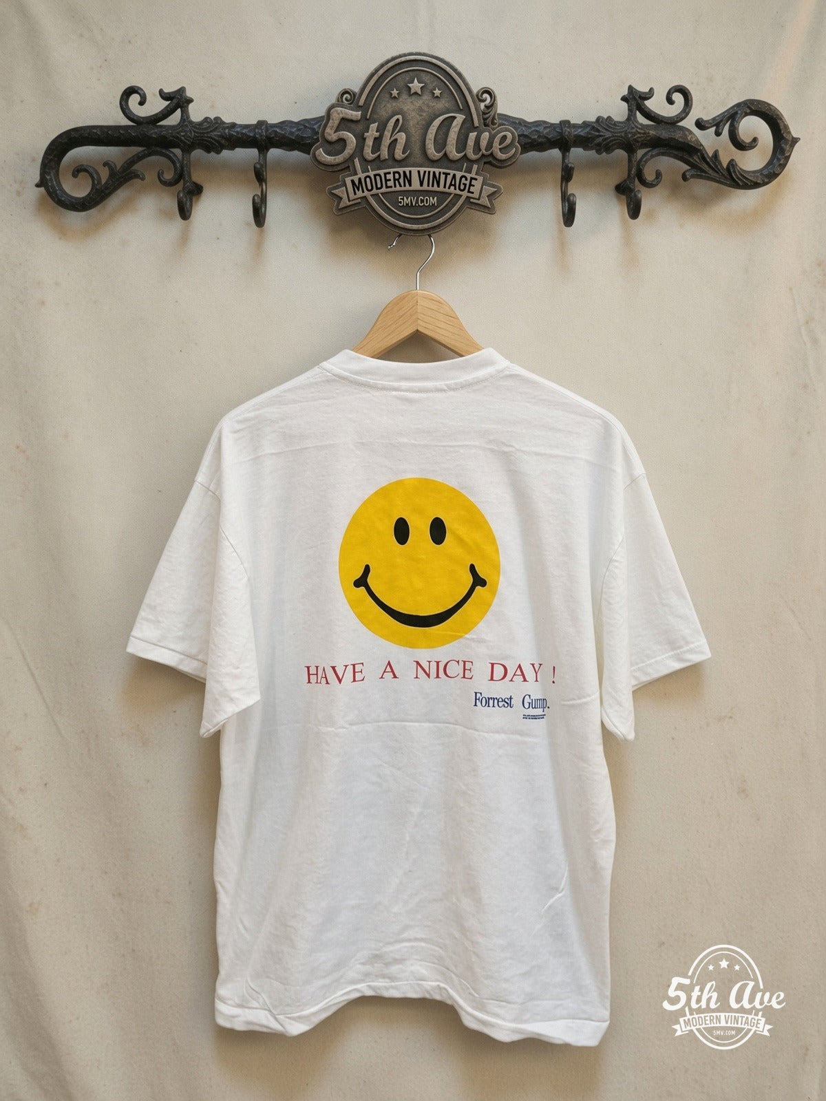 Forrest Gump – Run Forrest Run – Vintage Movie Tee — back on locked cream ornate 5th Ave rack