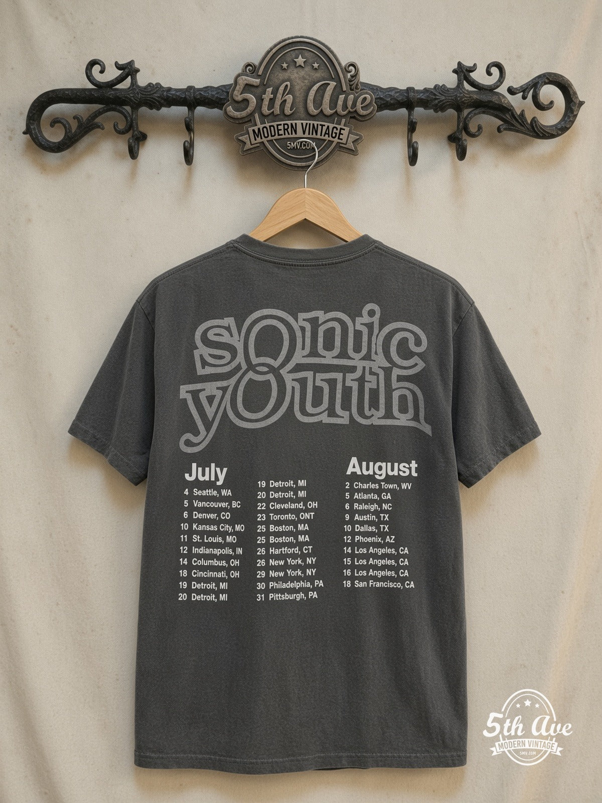 Sonic Youth – Washing Machine – Vintage Band T-Shirt — back on locked cream ornate 5th Ave rack