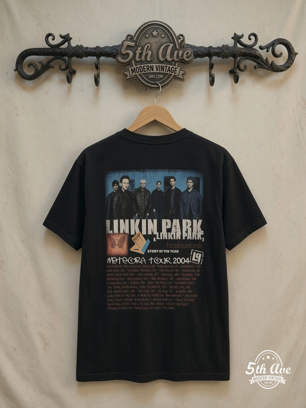 Linkin Park – Vintage Band T-Shirt — back on locked cream ornate 5th Ave rack