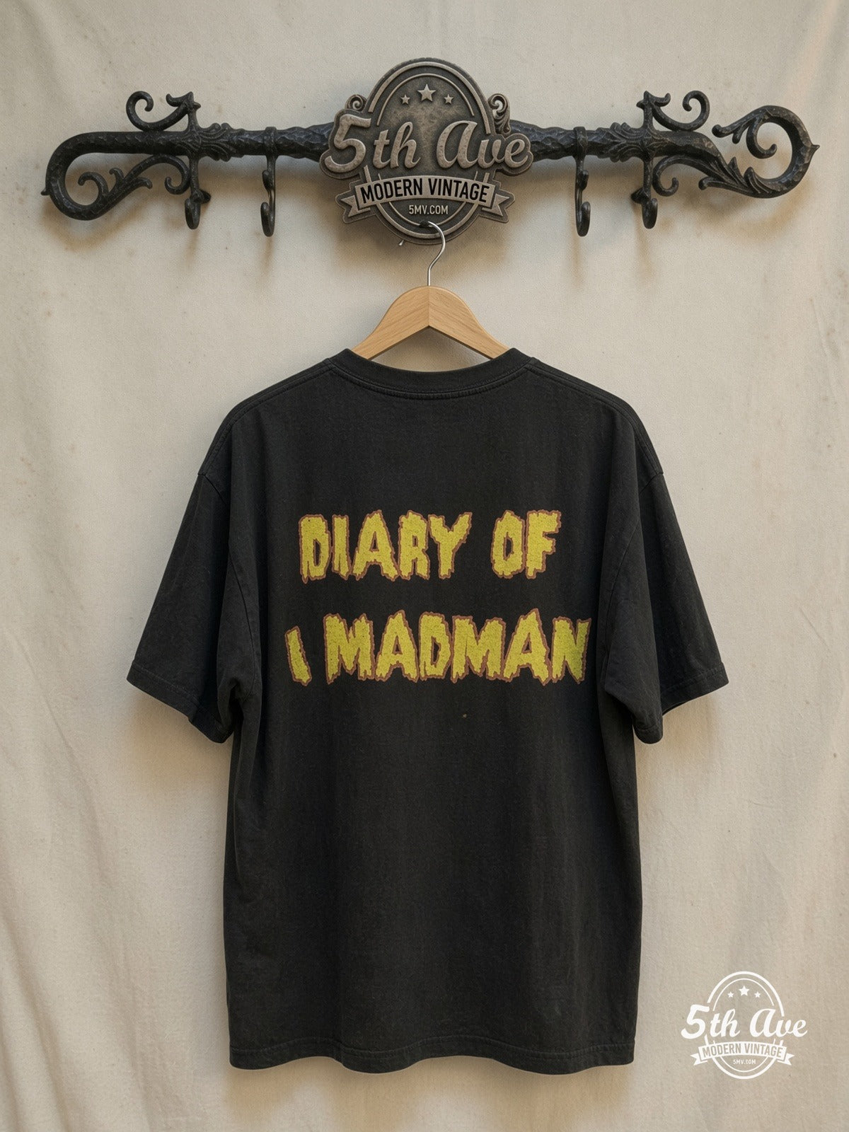 Ozzy Osbourne – Diary of a Madman – Vintage Band T-Shirt — back on locked cream ornate 5th Ave rack
