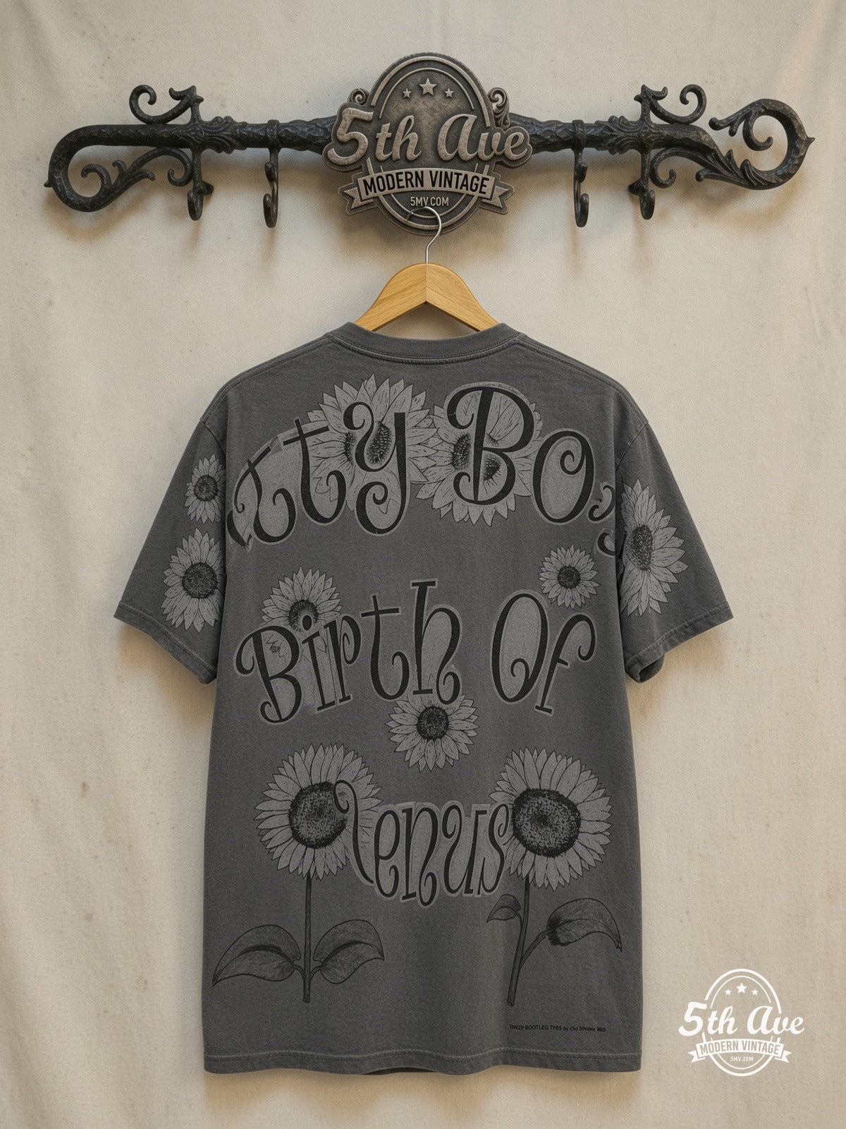 Betty Boop Birth of Venus - AOP all over print New Vintage Animation T-Shirt — back on locked cream ornate 5th Ave rack