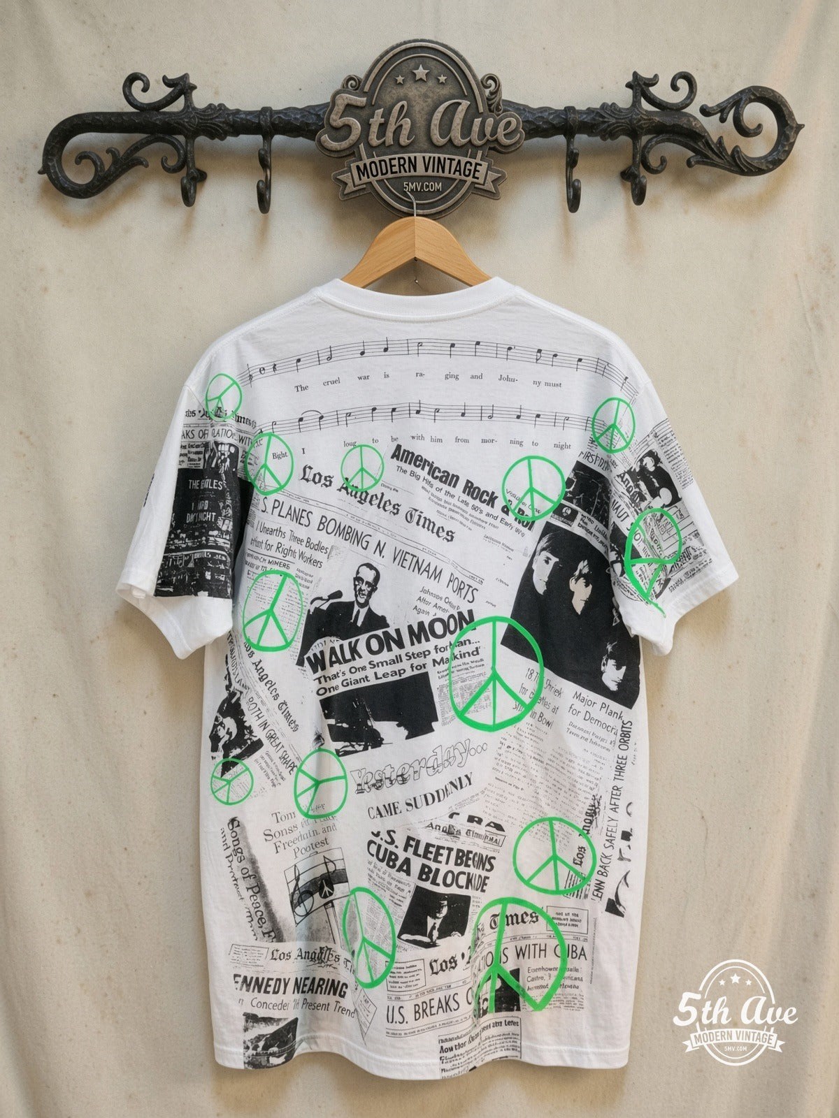 The Beatles – Los Angeles Times – All Over Print – Vintage Band T-Shirt — back on locked cream ornate 5th Ave rack