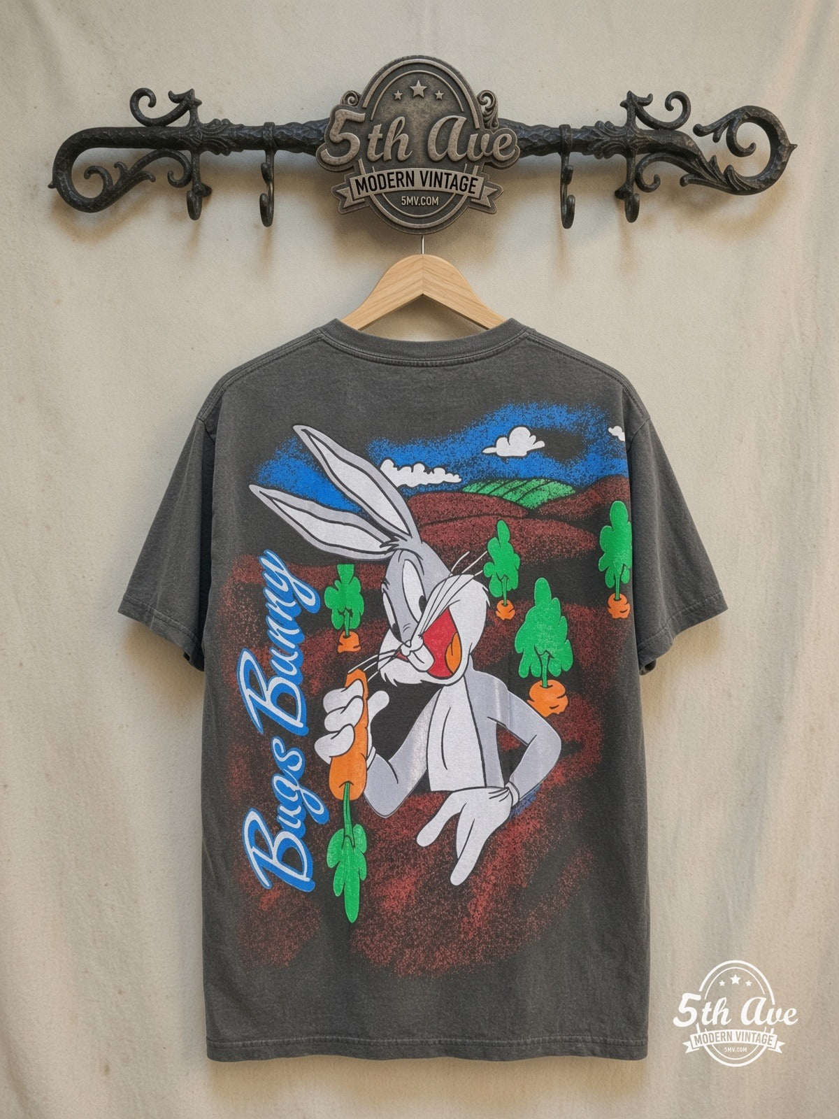 Bugs Bunny – Hare Throne – New Vintage Graphic Tee — back on locked cream ornate 5th Ave rack