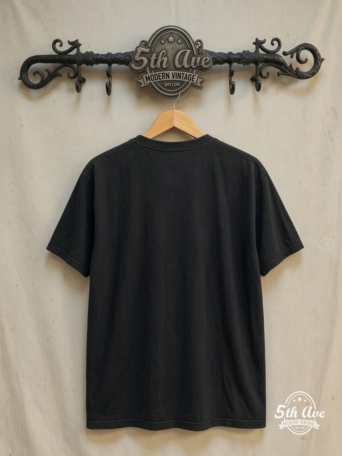 Ozzy Osbourne – Red Sunglasses Cracked Portrait – Vintage Band T-Shirt — back on locked cream ornate 5th Ave rack