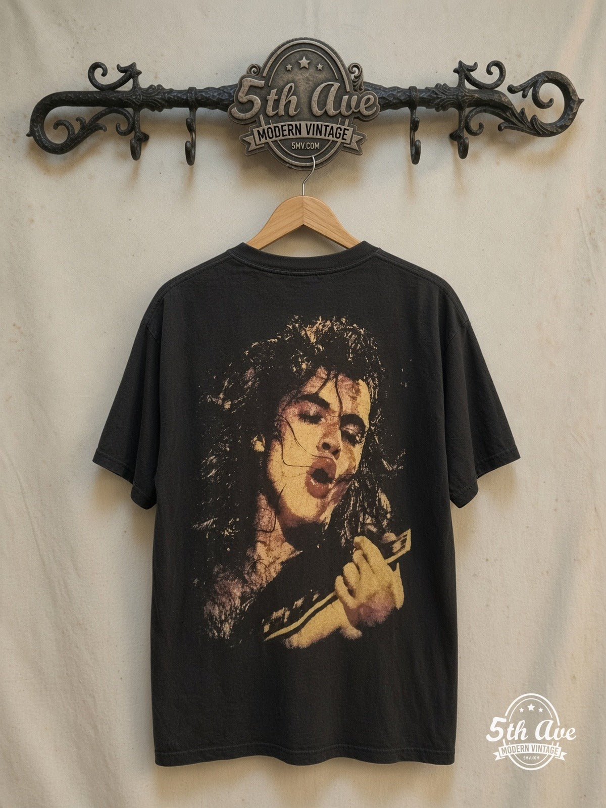 AC/DC – Thunderstruck Live – Vintage Band T-Shirt — back on locked cream ornate 5th Ave rack