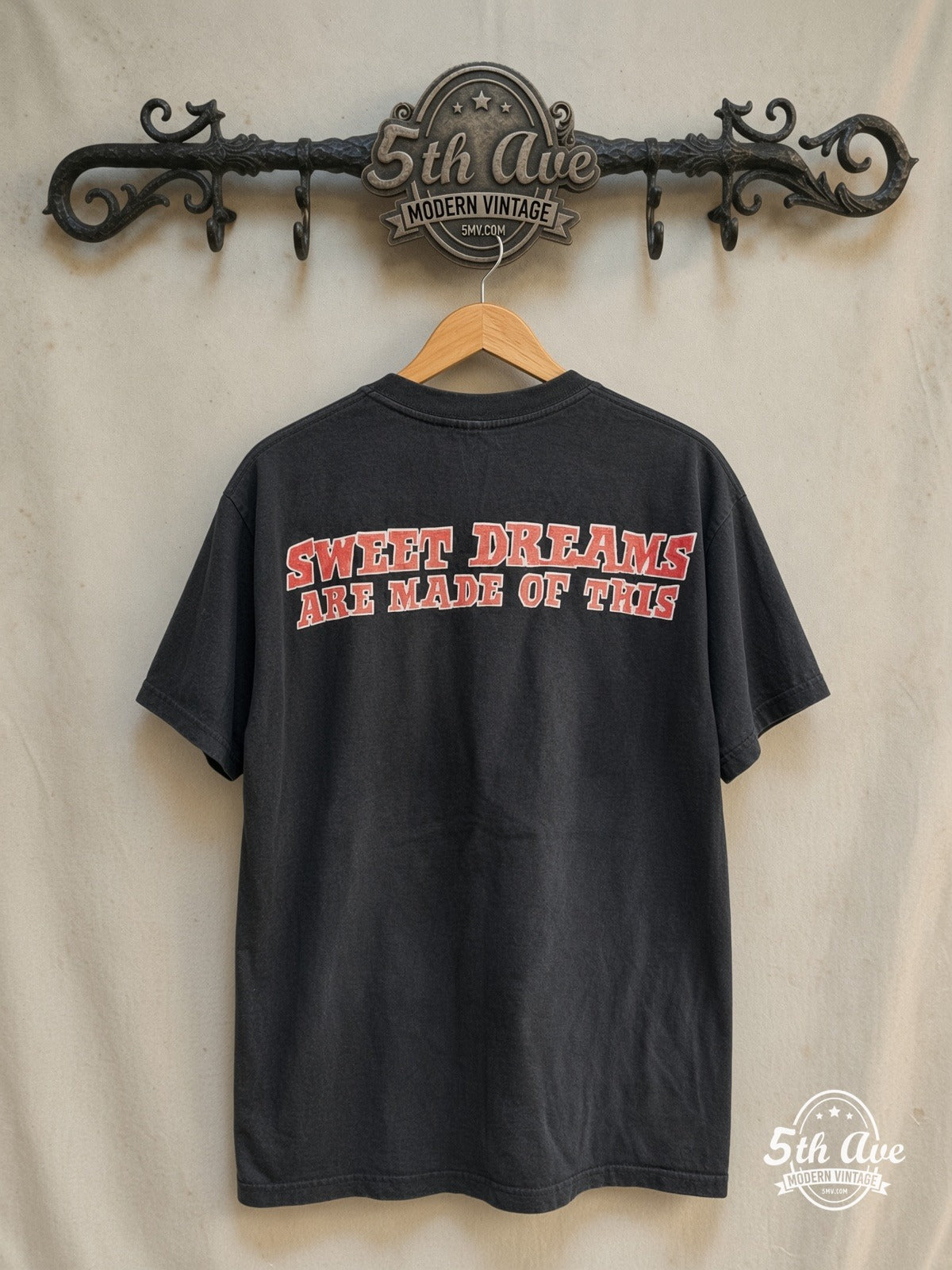 Marilyn Manson – Sweet Dreams – Vintage Band T-Shirt — back on locked cream ornate 5th Ave rack