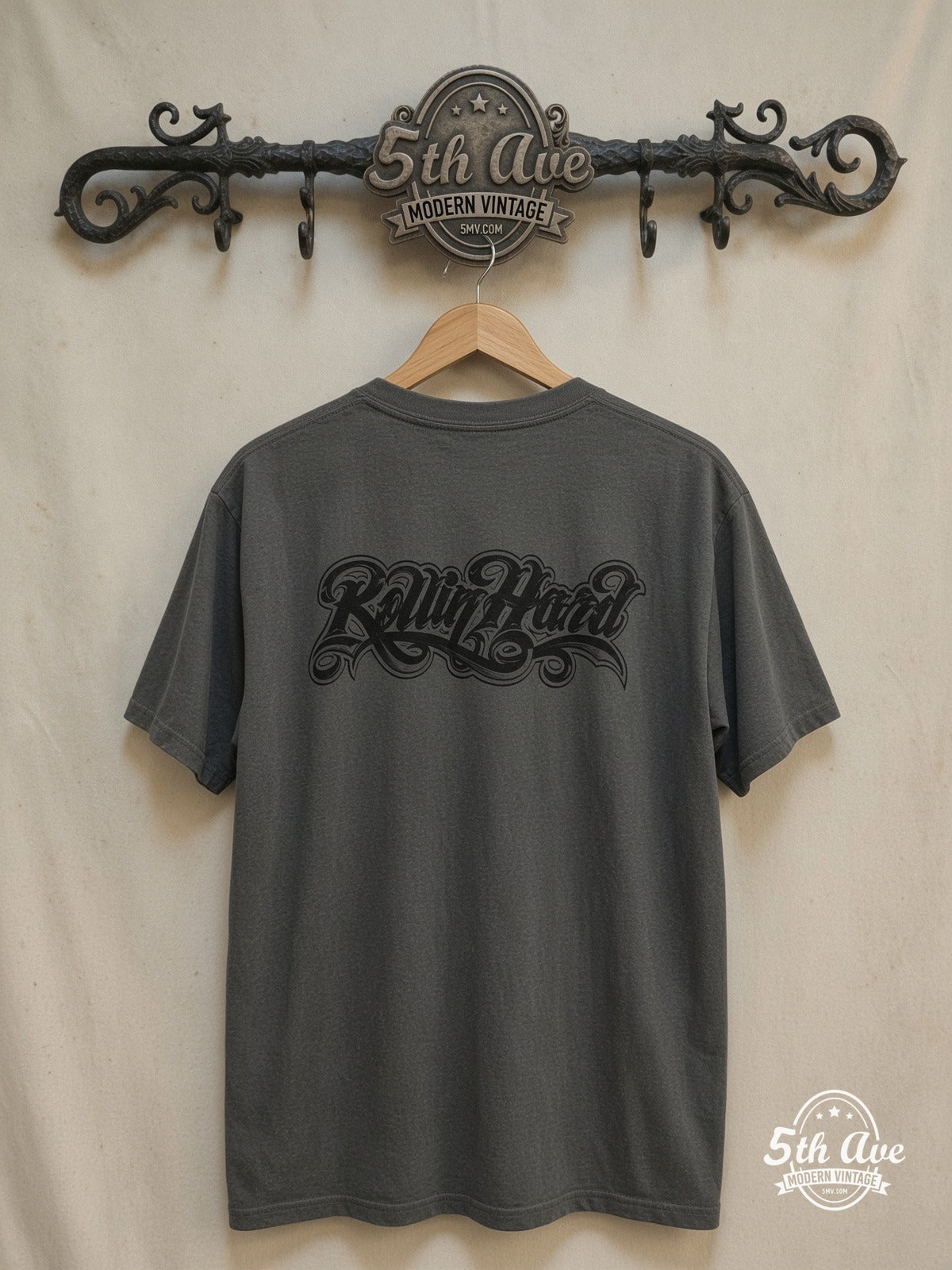 Rollin Hard – Heartbreaker Lowrider – Vintage Graphic Tee — back on locked cream ornate 5th Ave rack