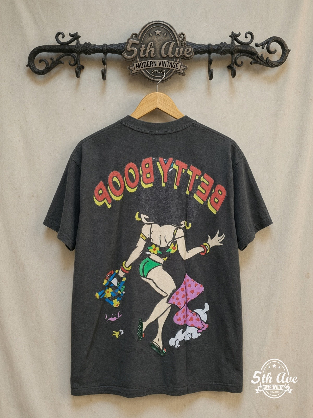 Betty Boop Beach Vibes T-Shirt – Vintage Glamour — back on locked cream ornate 5th Ave rack