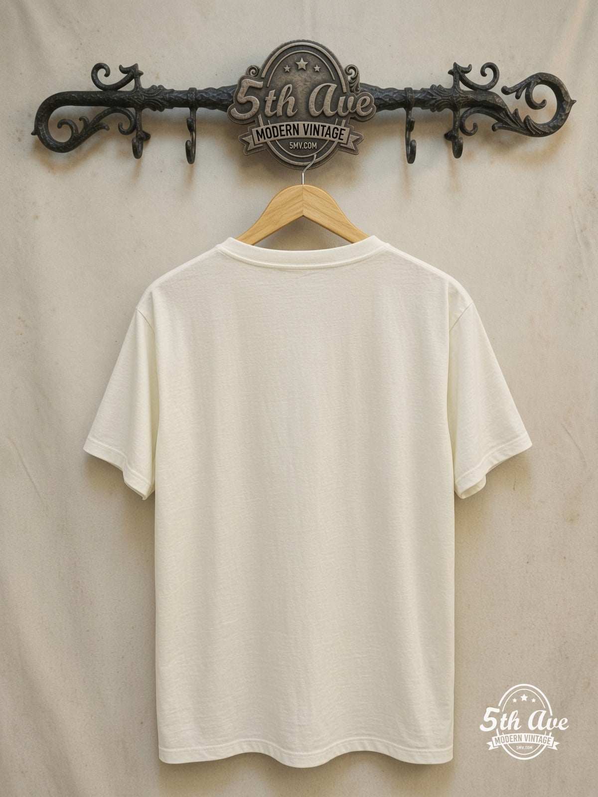 Red Hot Chili Peppers – Aztec Sun Asterisk Logo White Tee – Vintage Band T-Shirt — back on locked cream ornate 5th Ave rack