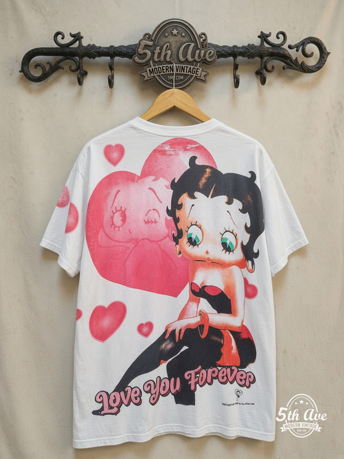 Betty Boop Valentine - AOP all over prin vintage band t-shirt back on rack