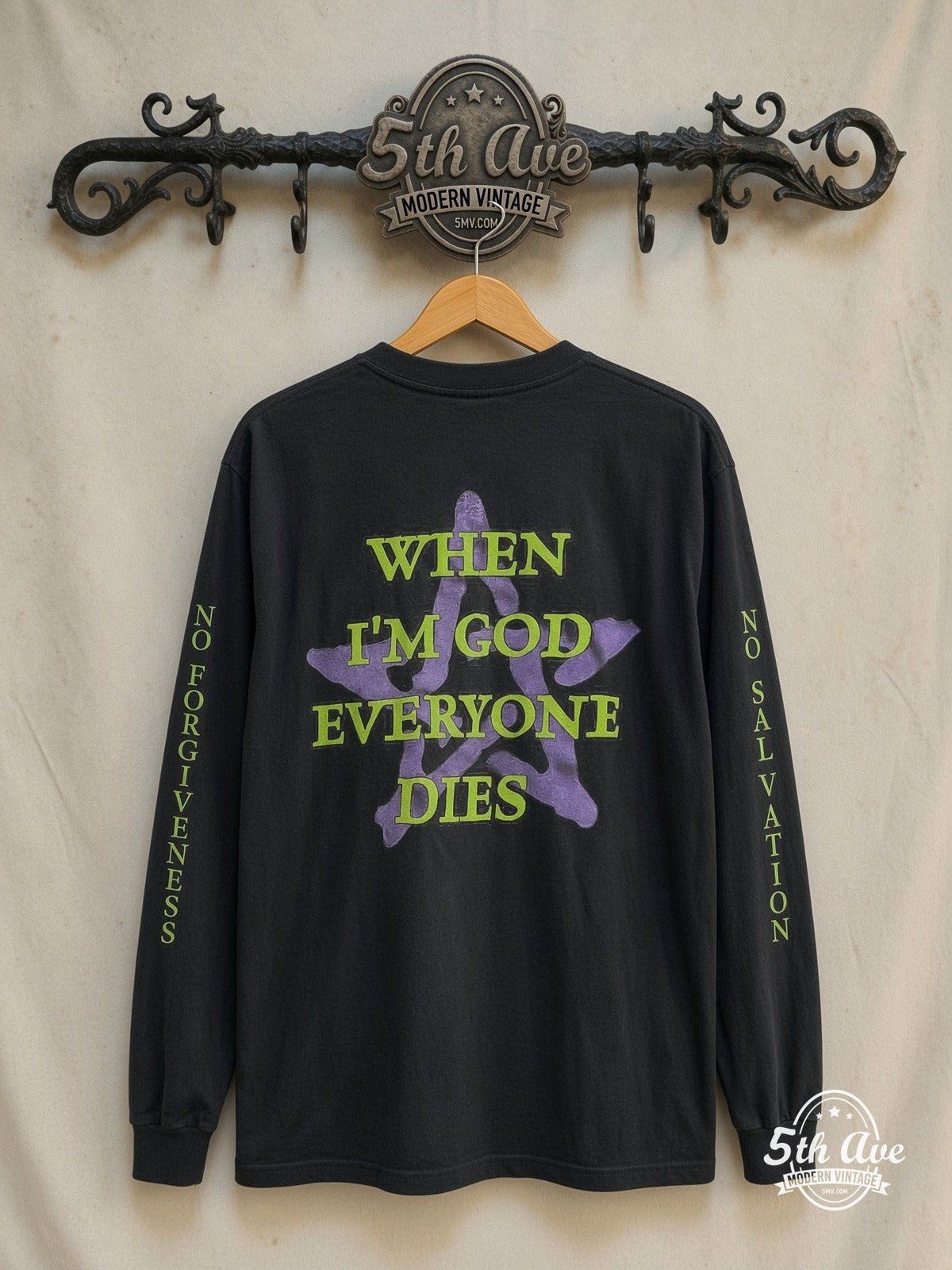 Marilyn Manson – The Reflecting God / When I'm God – Vintage Band T-Shirt — back on locked cream ornate 5th Ave rack