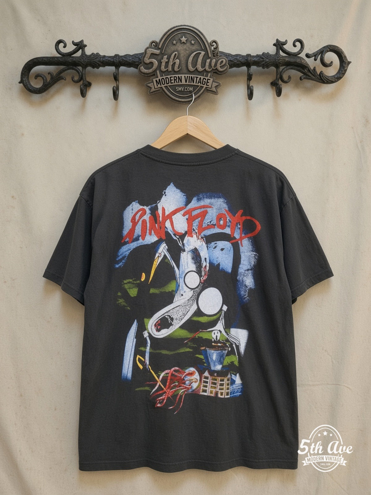 Pink Floyd – The Wall Movie Collage Judge – Vintage Band T-Shirt — back on locked cream ornate 5th Ave rack