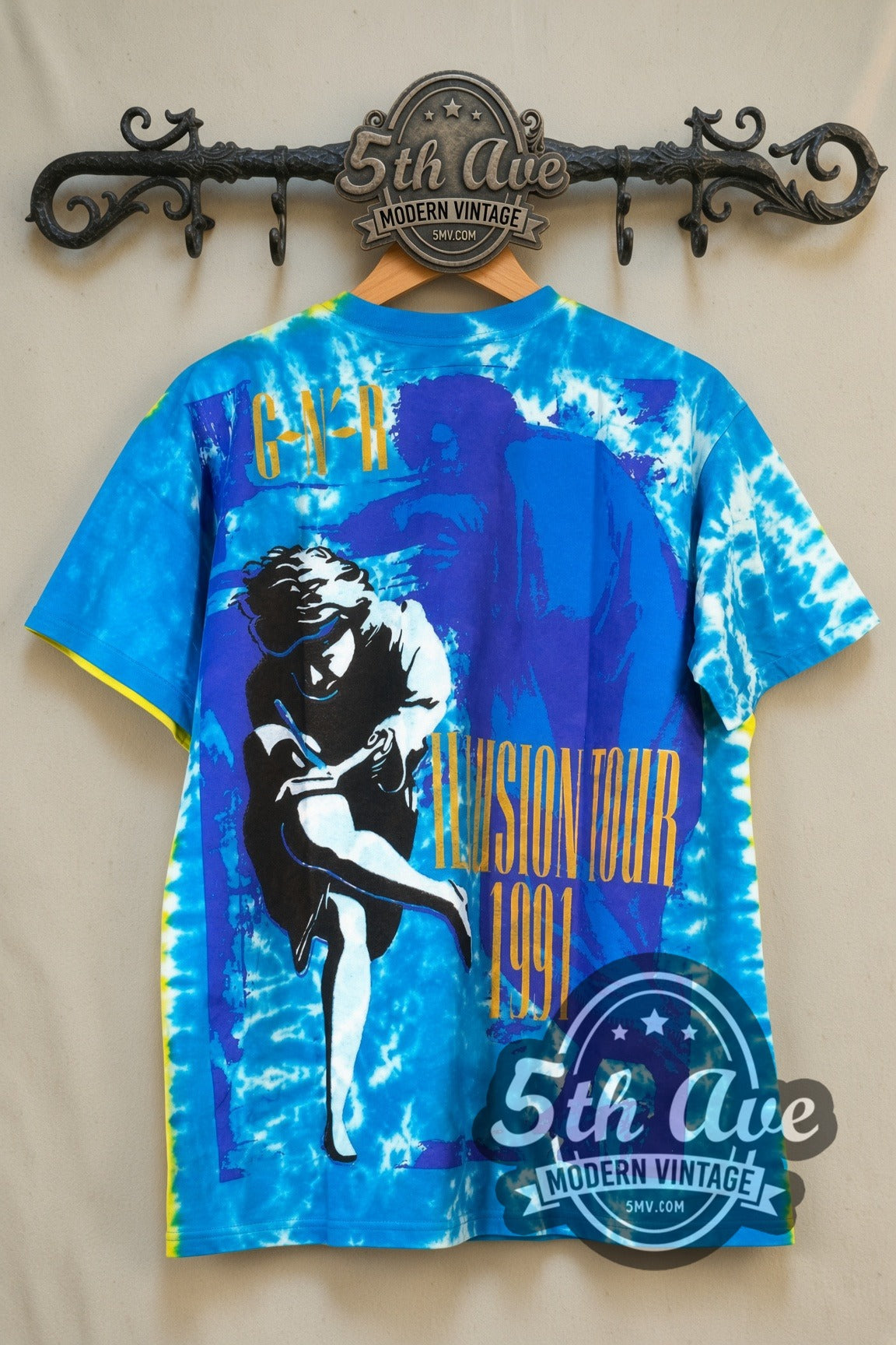 Guns N' Roses – Use Your Illusion Tour – Vintage Band T-Shirt, front view on a display rack