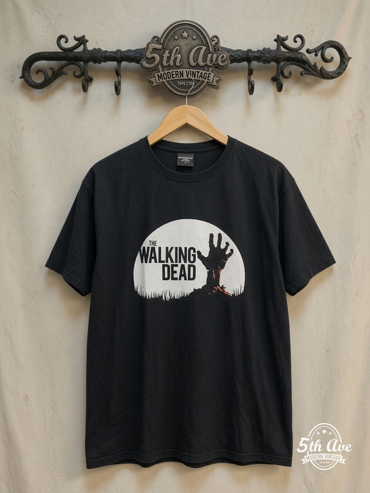 The Walking Dead – Vintage Movie Tee — front on locked cream ornate 5th Ave rack
