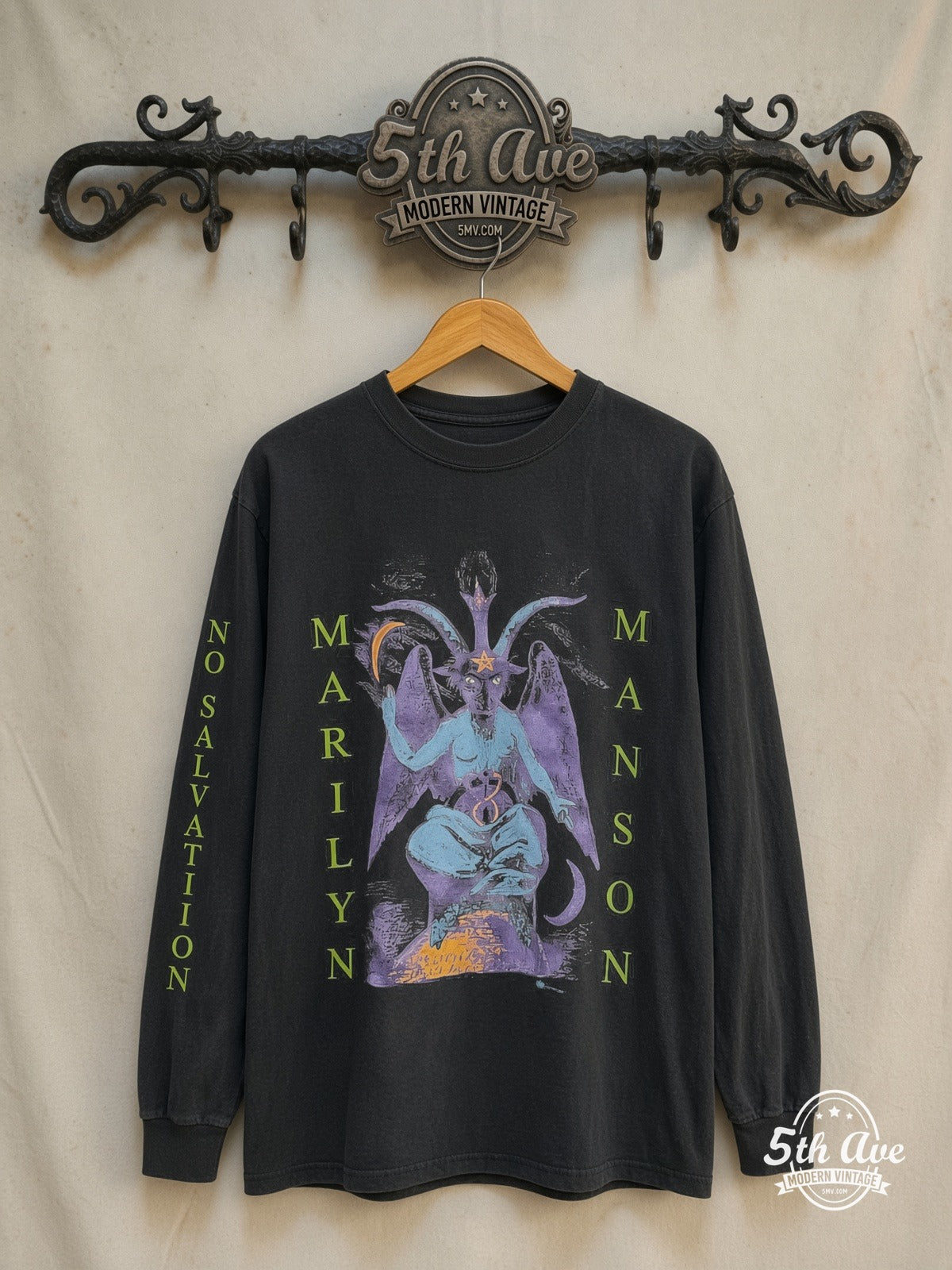 Marilyn Manson – The Reflecting God / When I'm God – Vintage Band T-Shirt — front on locked cream ornate 5th Ave rack