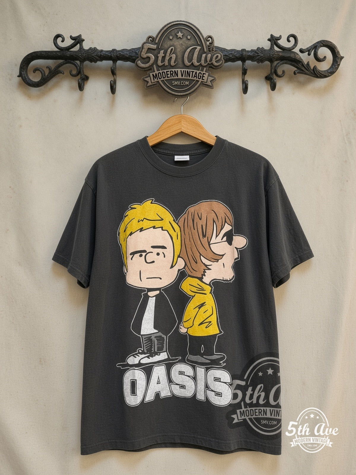 Oasis x Peanuts – Snoopy – New Vintage Graphic Tee — front on locked cream ornate 5th Ave rack