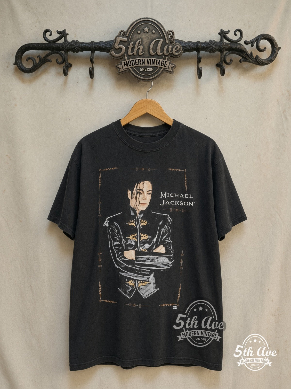 Michael Jackson – Dangerous World Tour 1992/1993 – Vintage Band T-Shirt — front on locked cream ornate 5th Ave rack