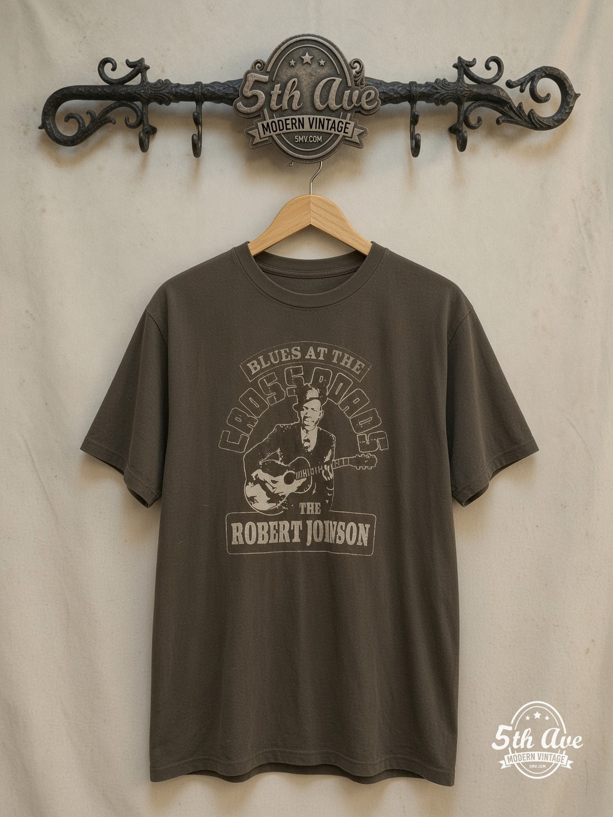 Robert Johnson – Vintage Band T-Shirt — front on locked cream ornate 5th Ave rack