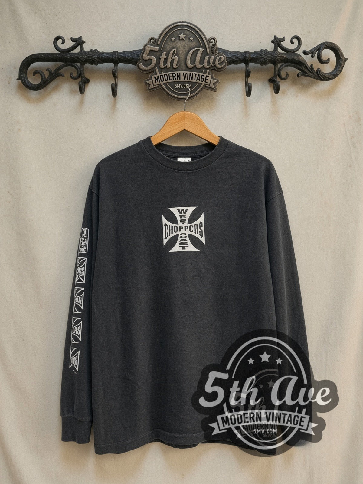 West Coast Choppers Iron Cross Sleeve Logos Long Sleeve Tee