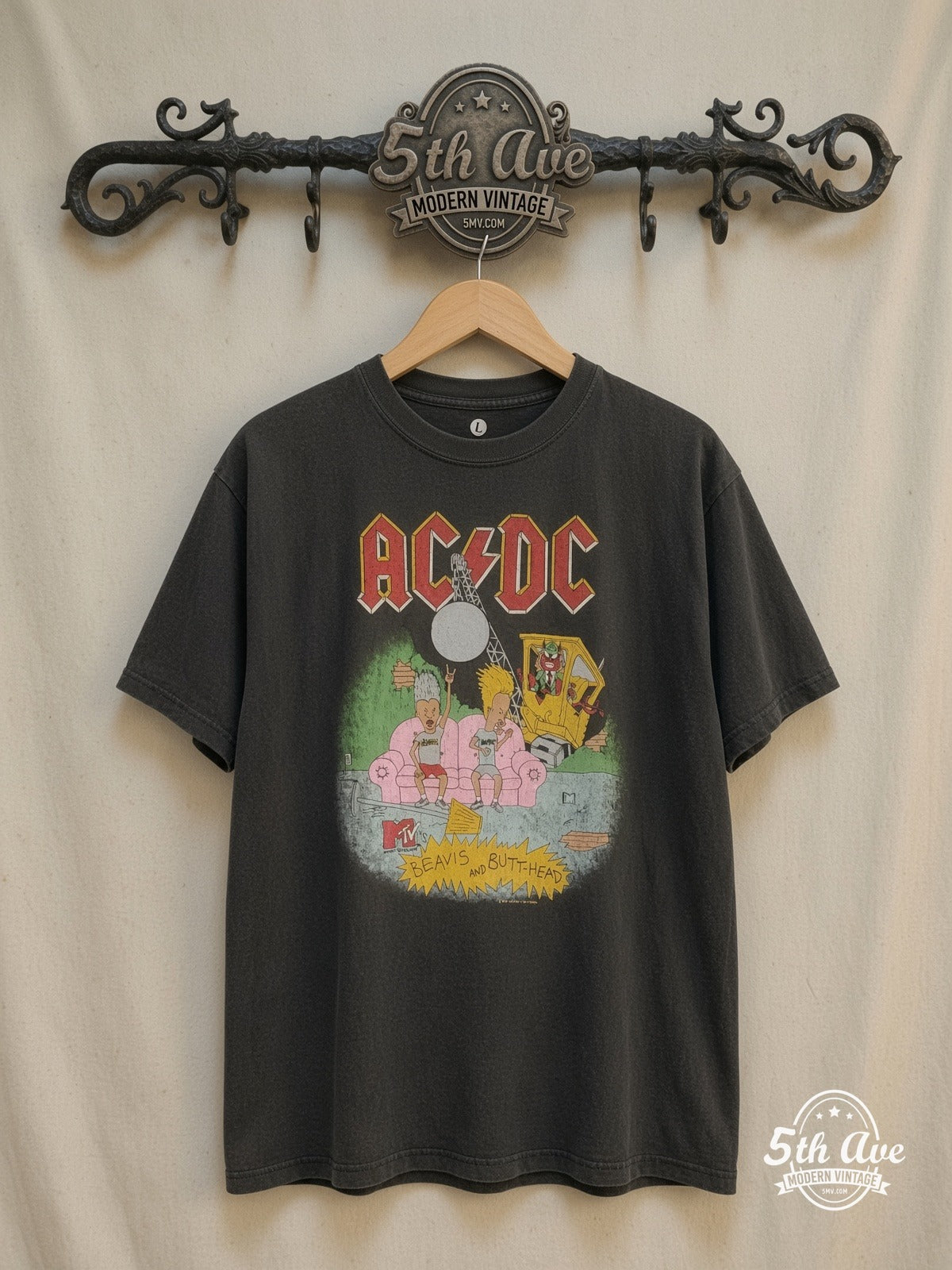 AC/DC x Beavis and Butt-Head vintage band t-shirt on rack