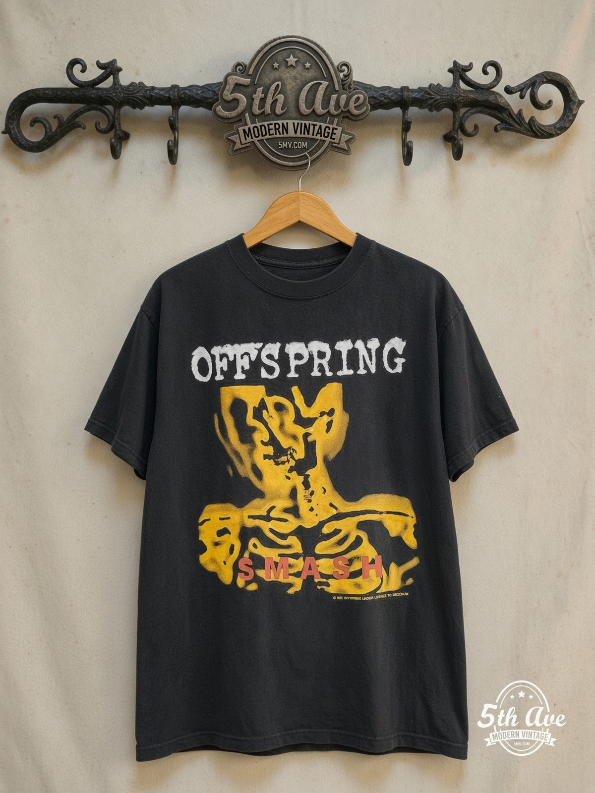 The Offspring – Smash – Vintage Band T-Shirt — front on locked cream ornate 5th Ave rack